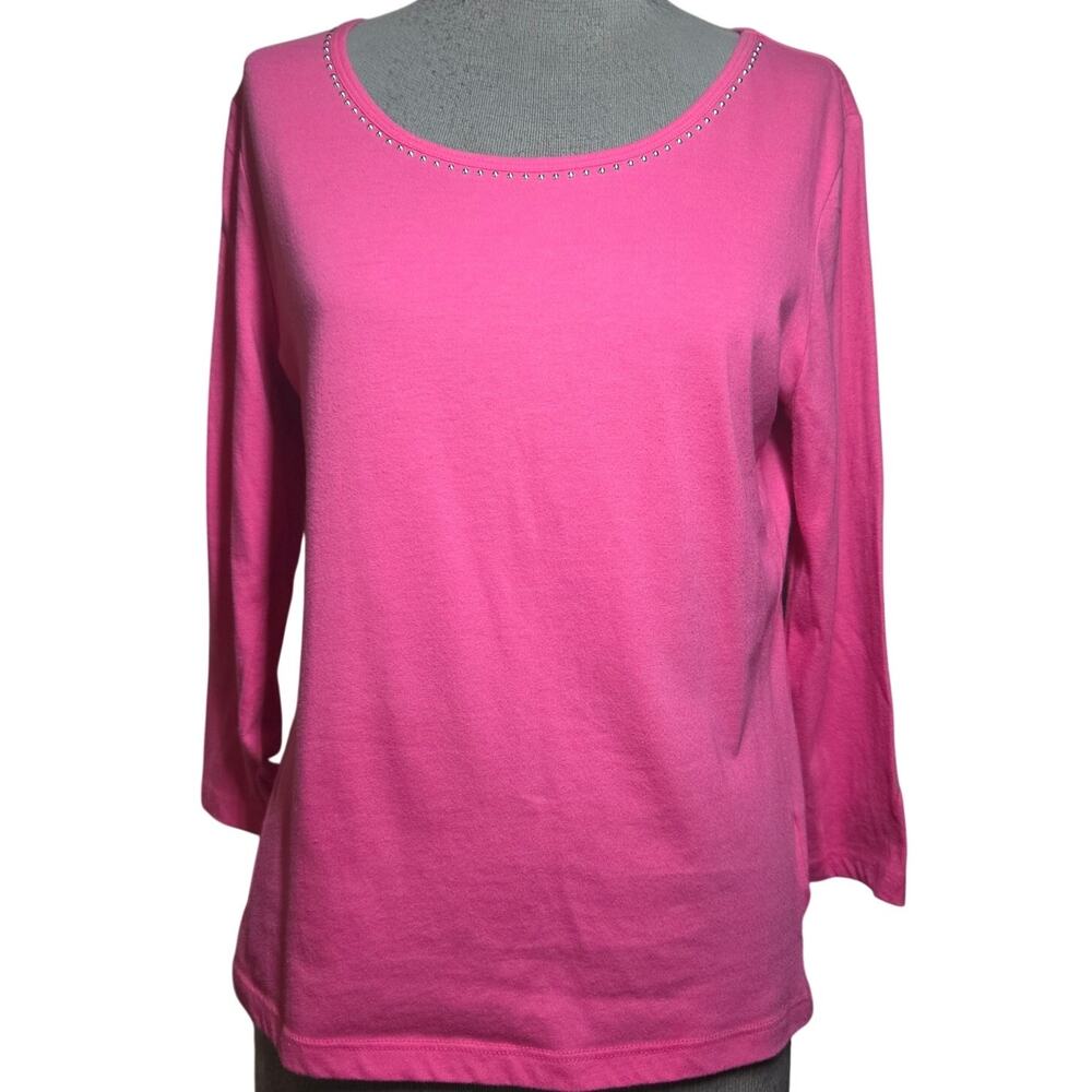 Pink Embellished Neckline Cotton Blend Top Size Medium
